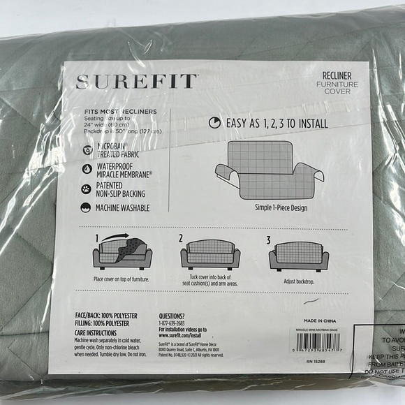 SUREFIT recliner cover. Color Sage Limit 1 per bundle due to weight. - Picture 3 of 4